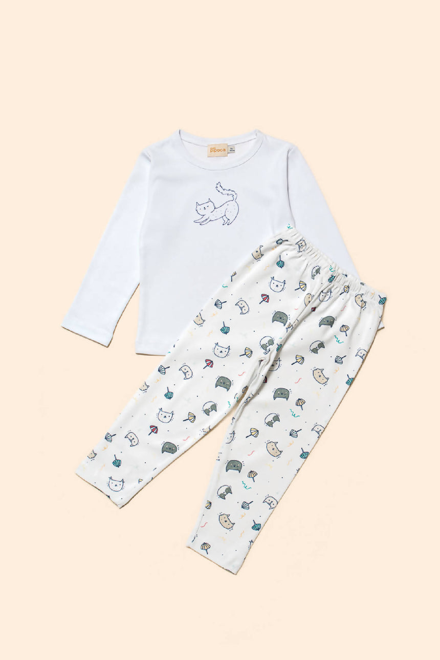 Pijama Infantil Manga Longa e Calça Gatos com Guarda-Sóis