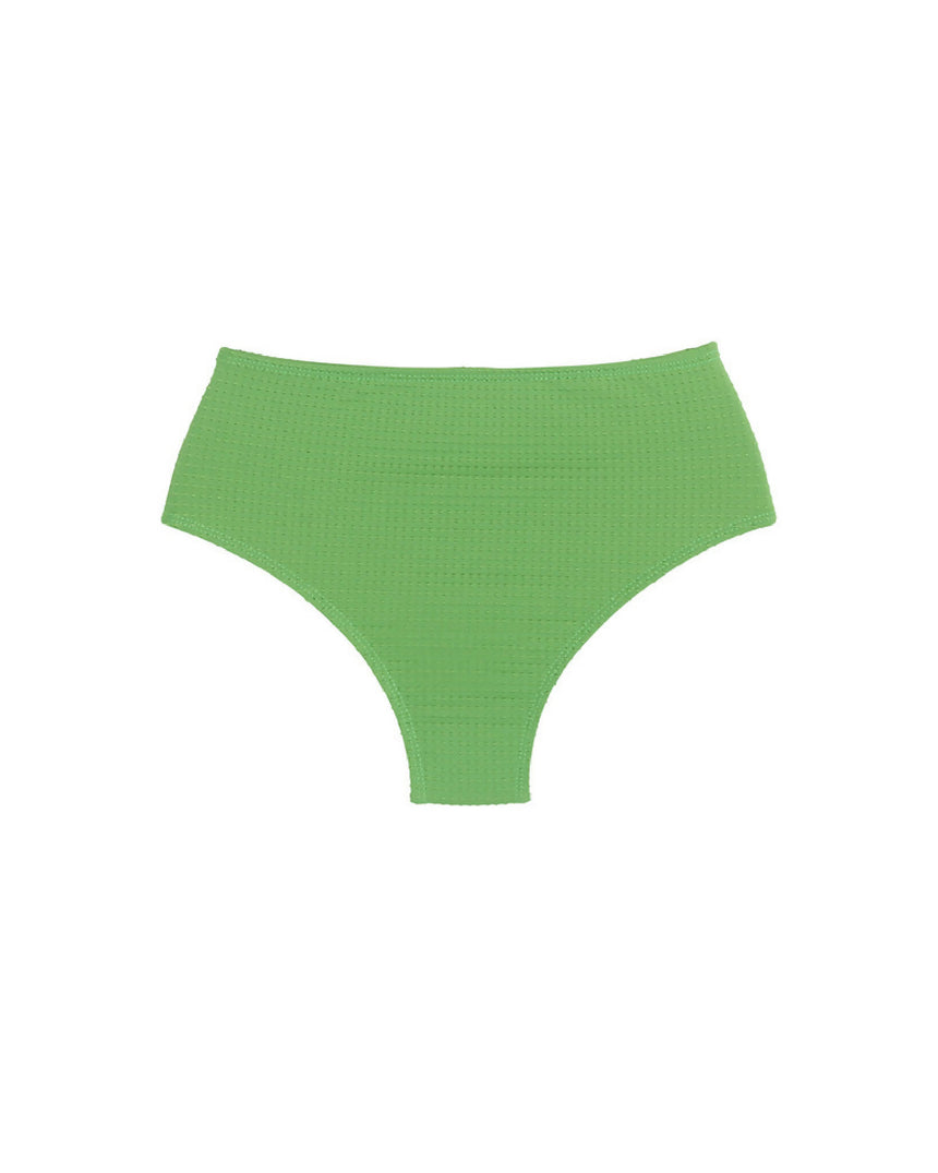 Calcinha de Biquíni Hot Pants Cintura Alta Verde Limão Texturizado