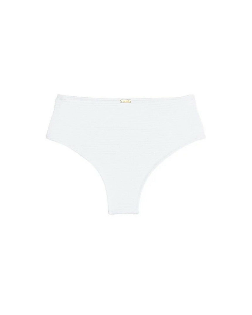 Calcinha de Biquíni Hot Pants Cintura Alta Branco Textura Tricot