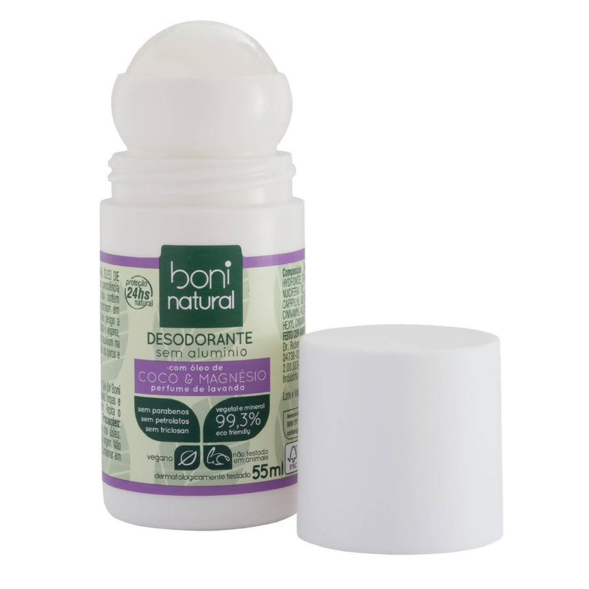 Desodorante Roll On Natural Sem Alumínio com Óleo de Coco e Magnésio 55ml - Boni Natural